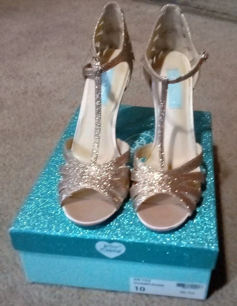 Betsey Johnson Champagne Glitter High Heels~ SB Tee~ Size 10 Pre Owned With Box